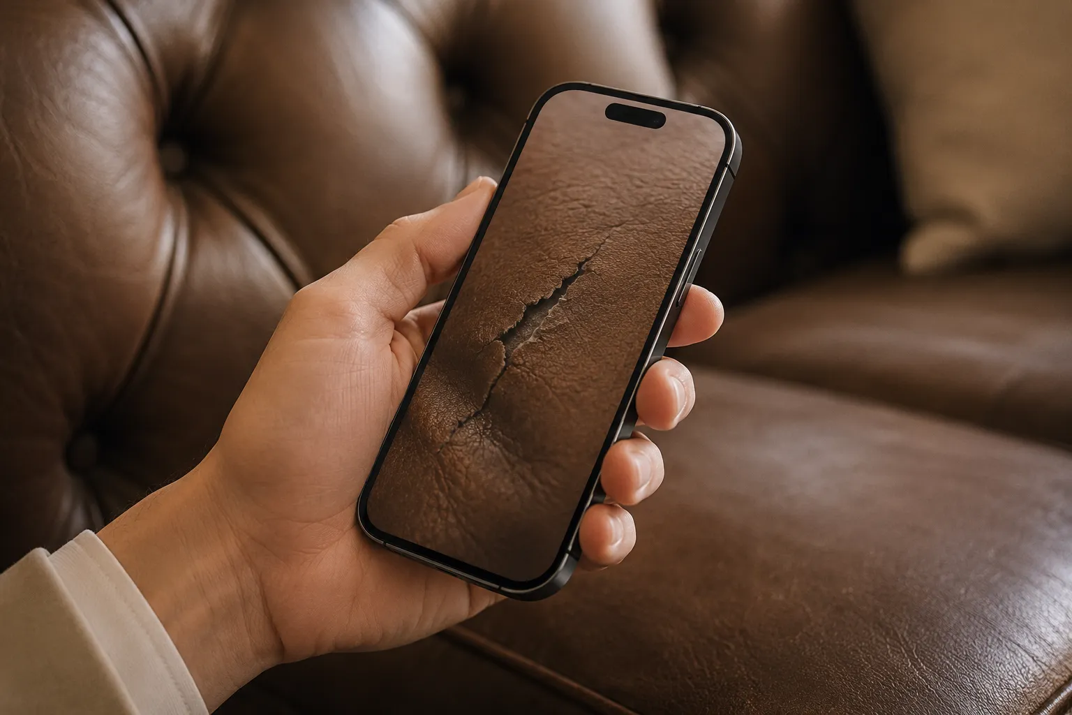 Request a quote by SMS or WhatsApp — hand holding phone