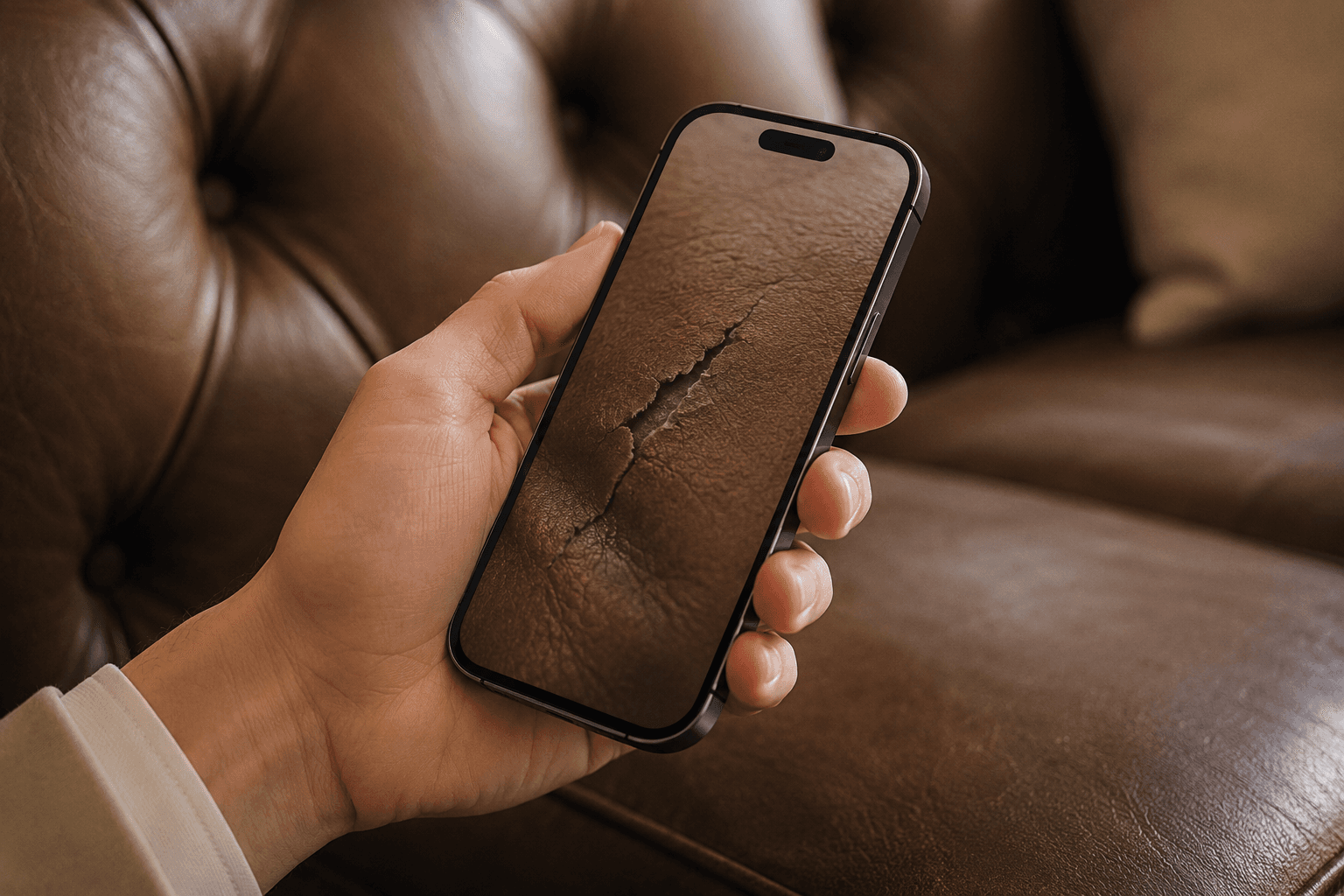 Request a quote by SMS or WhatsApp — hand holding phone